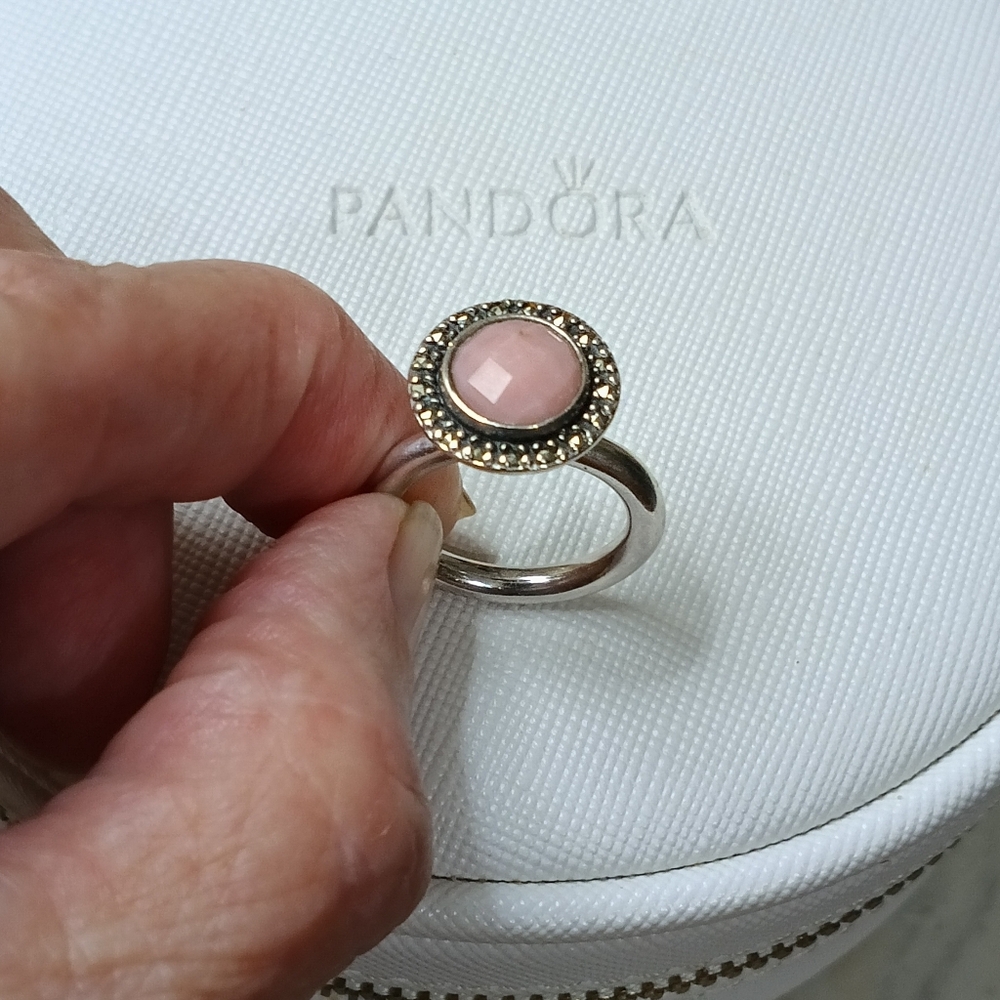 Pandora Vintage Stirling Silver Pink Opal And Pyrite Sugar And Spice Ring